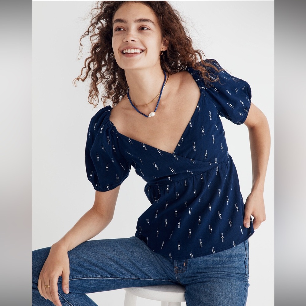 NWT Madewell Jacquard Puff-Sleeve Empire Top